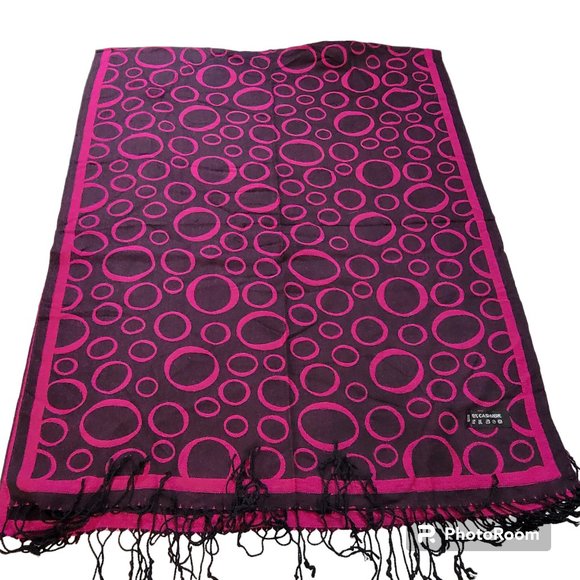 Womens Shawl Scarf Wrap Pashmina Cashmere Pink Black Oval Fringe Rectangle - Picture 2 of 5